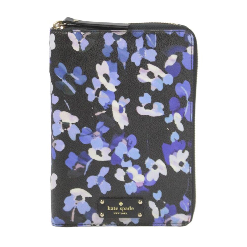 Kate Spade Womens Leather Floral Planner Card Wallet Blue Black 8 In.